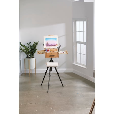 Artists Loft Easel - Outdoor Pochade Box Tripod Set - Natural Brown - 53" Standing - 5-Piece