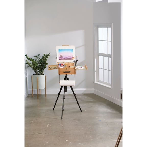 Artists Loft Easel - Outdoor Pochade Box Tripod Set - Natural Brown - 53" Standing - 5-Piece