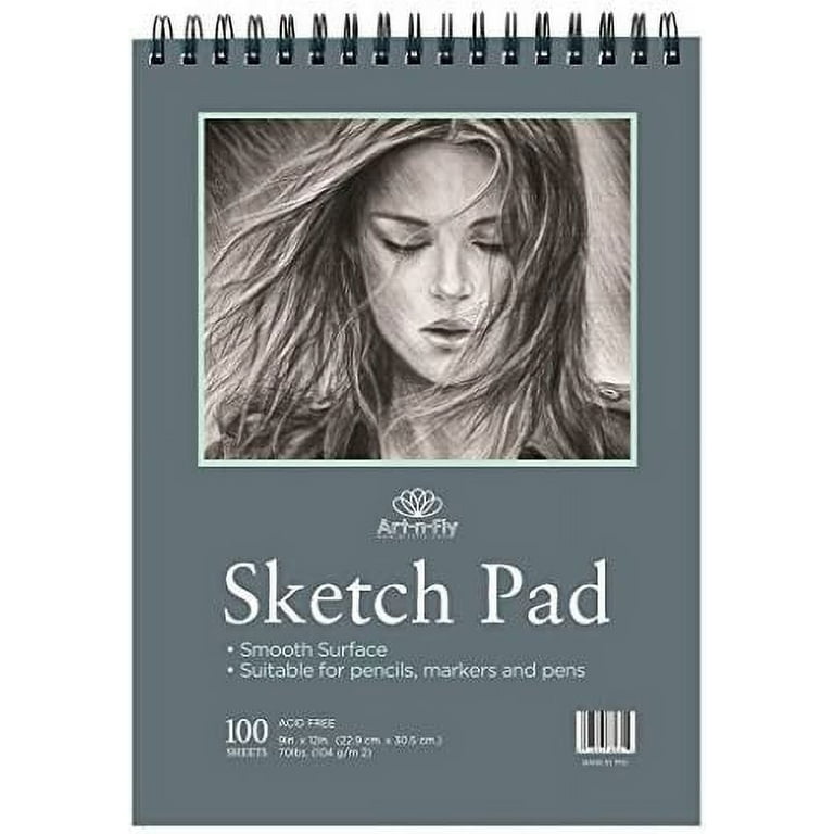 U.S. Art Supply 9 x 12 Sketch Book Pad, Pack of 2, 100 Sheets Each, 60lb  (100gsm) - Spiral Bound Artist Sketching Drawing Paper Pad, Acid-Free -  Graphite Colored Pencils, Charcoal - Adults, Students