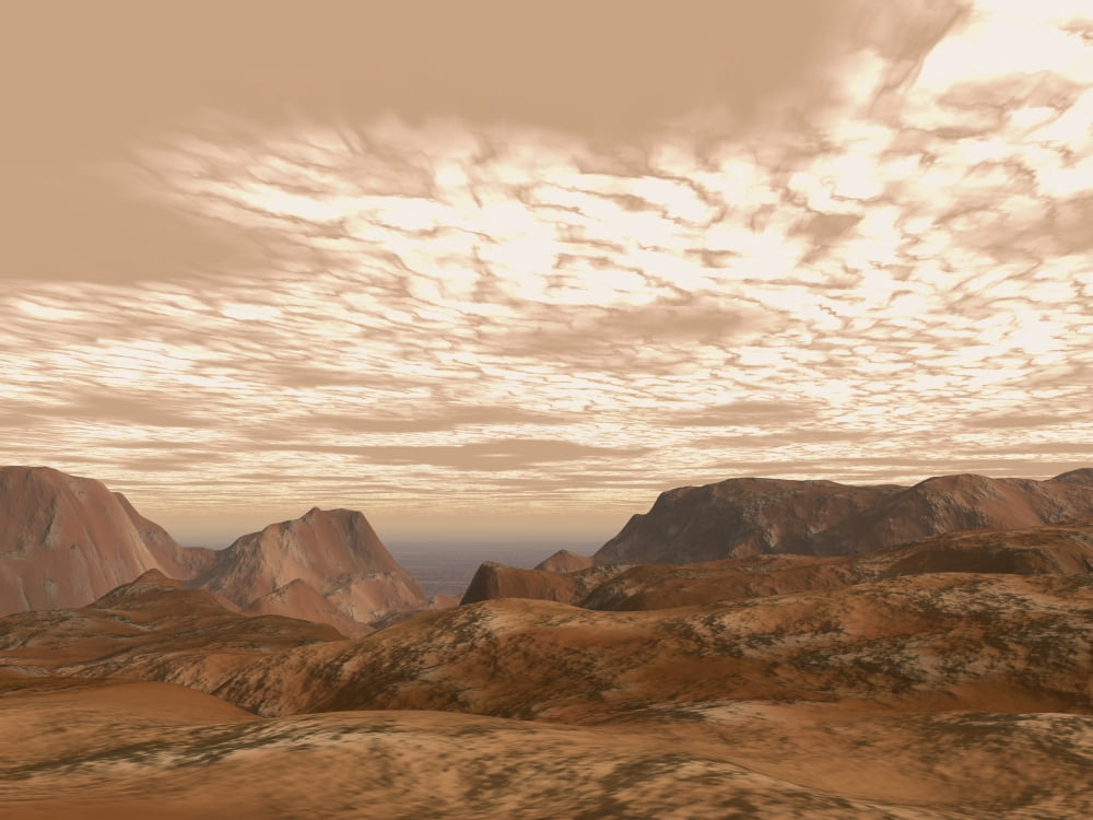 Artists concept from atop Olympus Mons on the planet Mars Canvas Art - Walter MyersStocktrek Images (33 x 25)