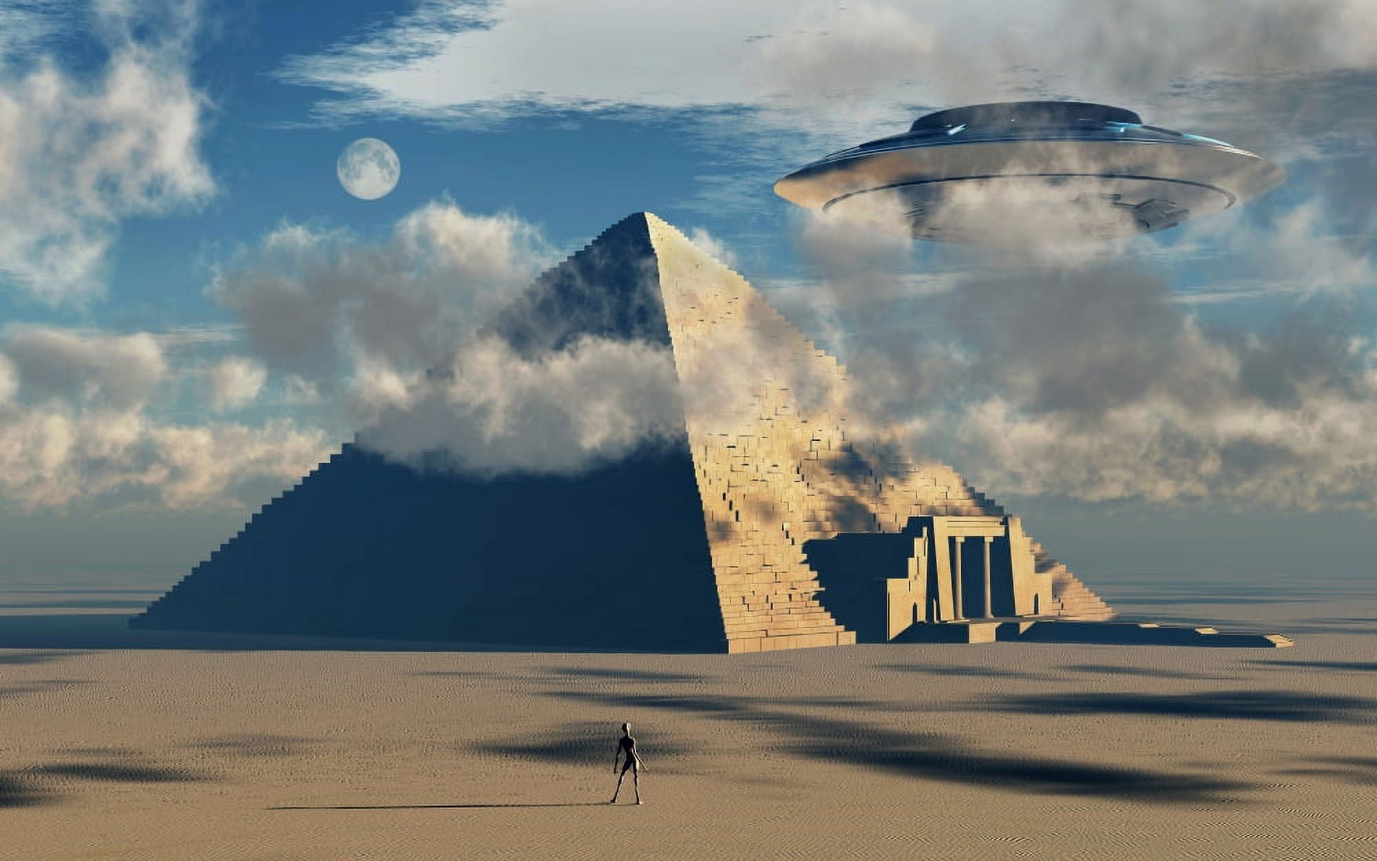 Artists concept illustrating how aliens helped to build ancient Egyptian monuments Canvas Art - Mark StevensonStocktrek Images (18 x 12)