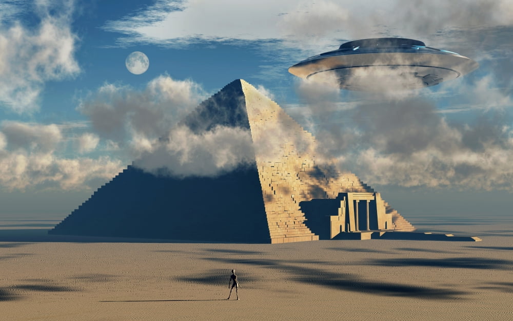 Artists concept illustrating how aliens helped to build ancient Egyptian monuments Canvas Art - Mark StevensonStocktrek Images (36 x 23)