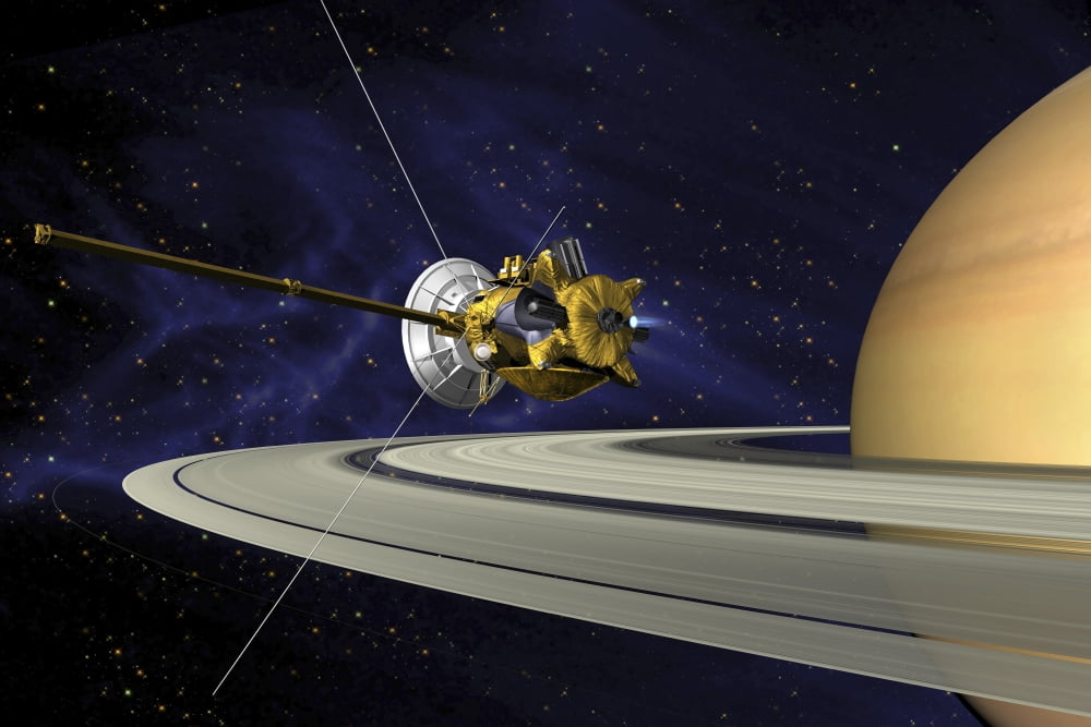 Artists concept of Cassini during the Saturn Orbit Insertion maneuver Canvas Art - Stocktrek Images (35 x 23)