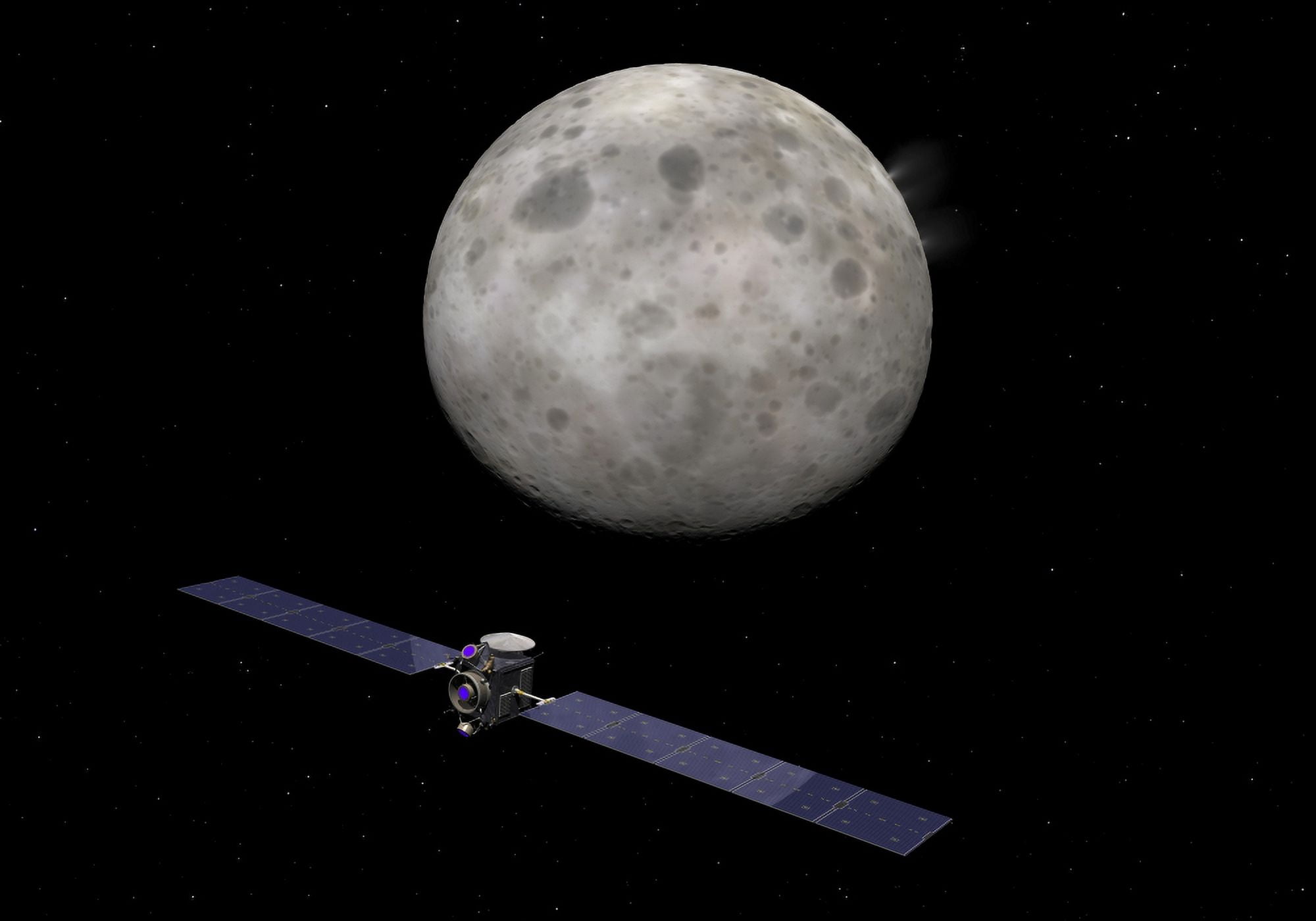 Artists concept of Dawn spacecraft approaching the dwarf planet Ceres Canvas Art - Walter MyersStocktrek Images (17 x 12)