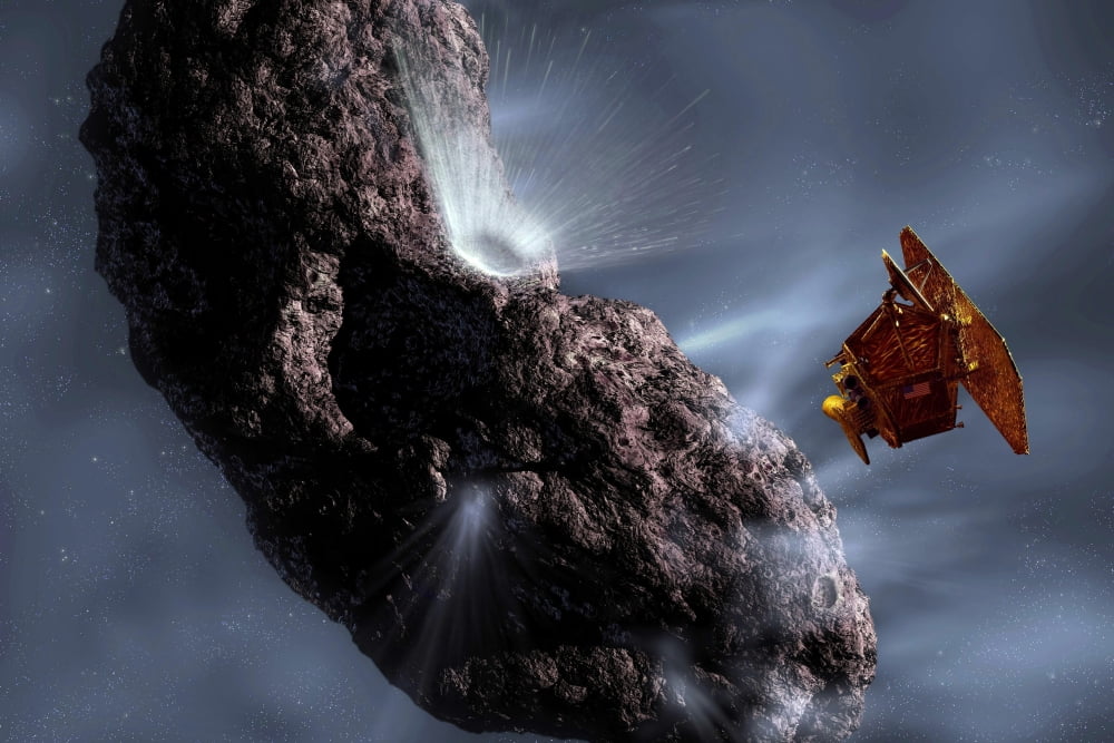Artists concept of Deep Impacts Encounter with Comet Tempel 1 Canvas Art - Stocktrek Images (34 x 23)
