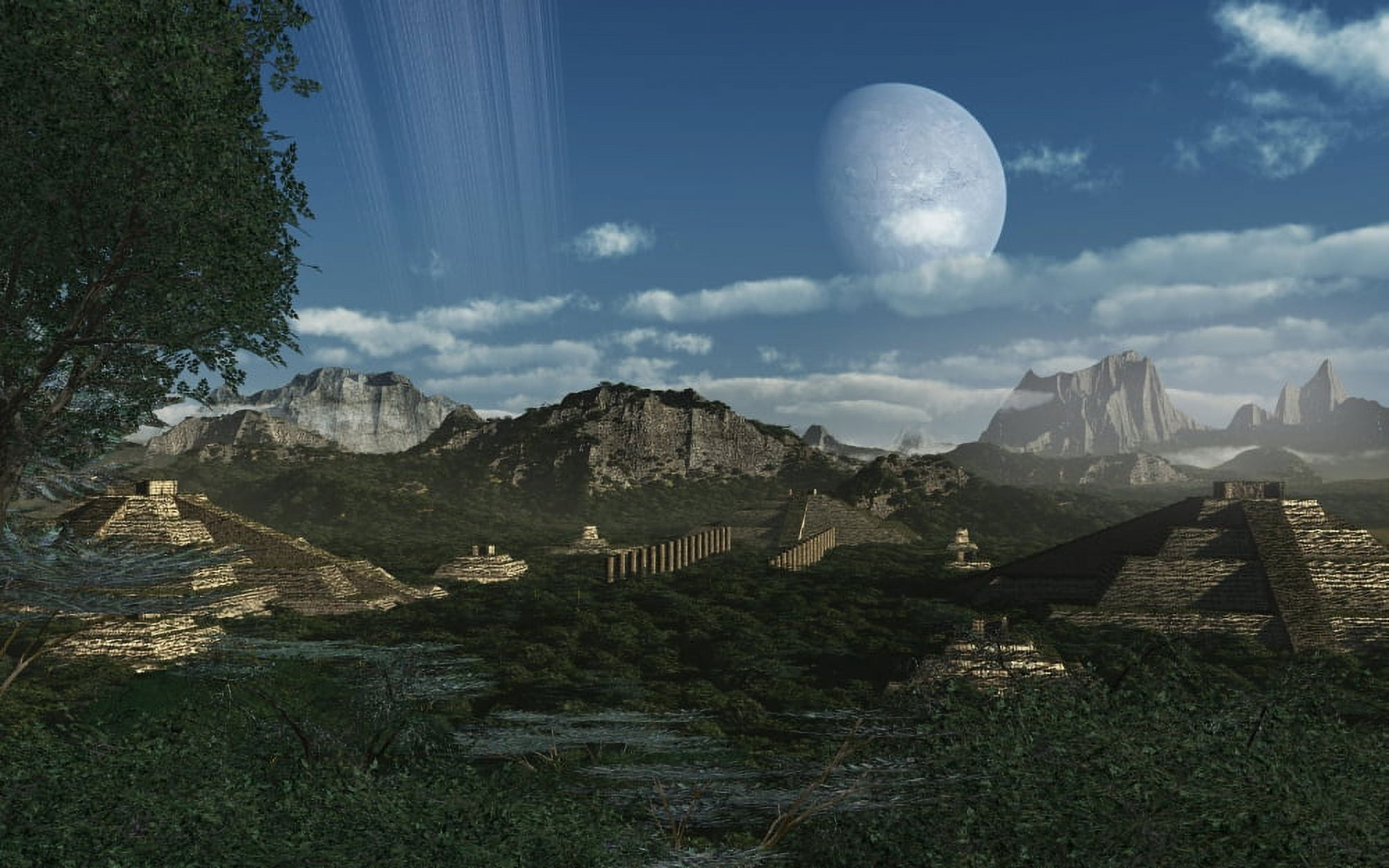 Artists concept of Mayan like ruins on a ringed planet Canvas Art - Frieso HoevelkampStocktrek Images (36 x 23)