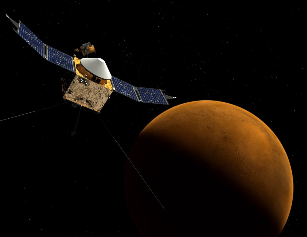 Artists concept of NASAs MAVEN spacecraft Canvas Art - Stocktrek Images (32 x 25)