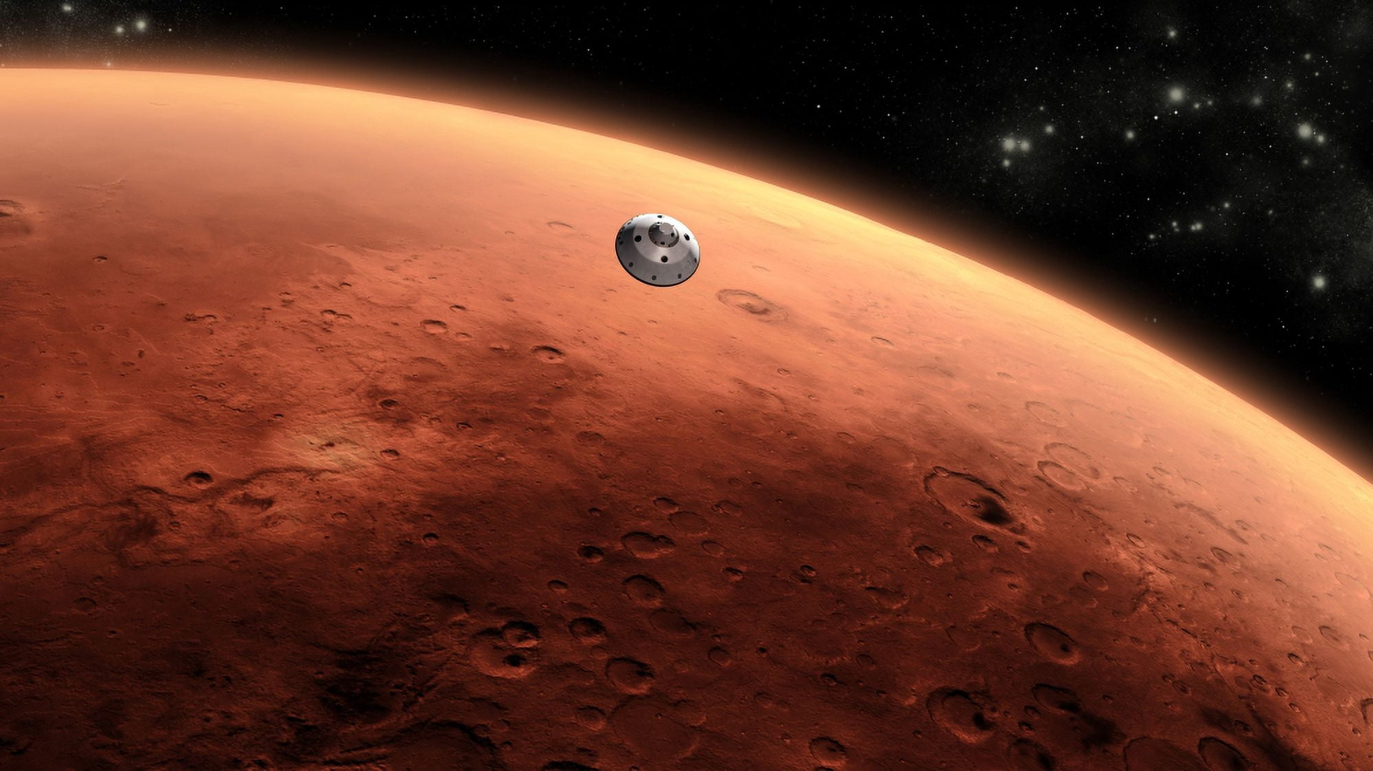 Artists concept of NASAs Mars Science Laboratory spacecraft approaching Mars Canvas Art - Stocktrek Images (38 x 22)