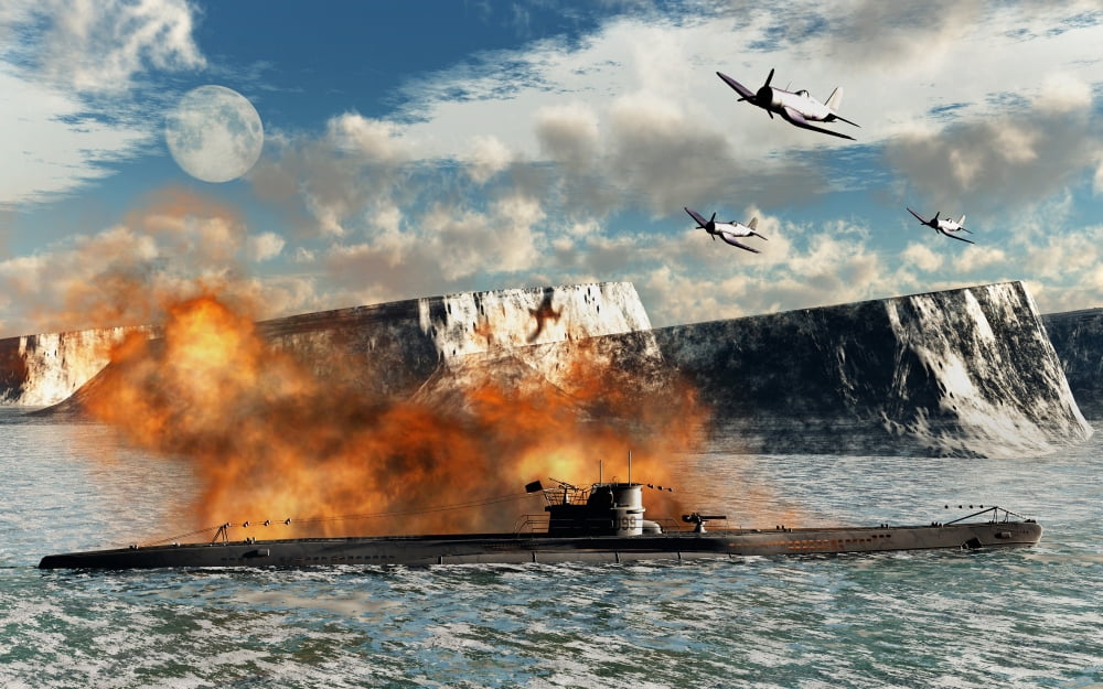 Artists concept of Operation High Jump to find secrect military base in the Antarctic Canvas Art - Mark StevensonStocktrek Images (36 x 23)
