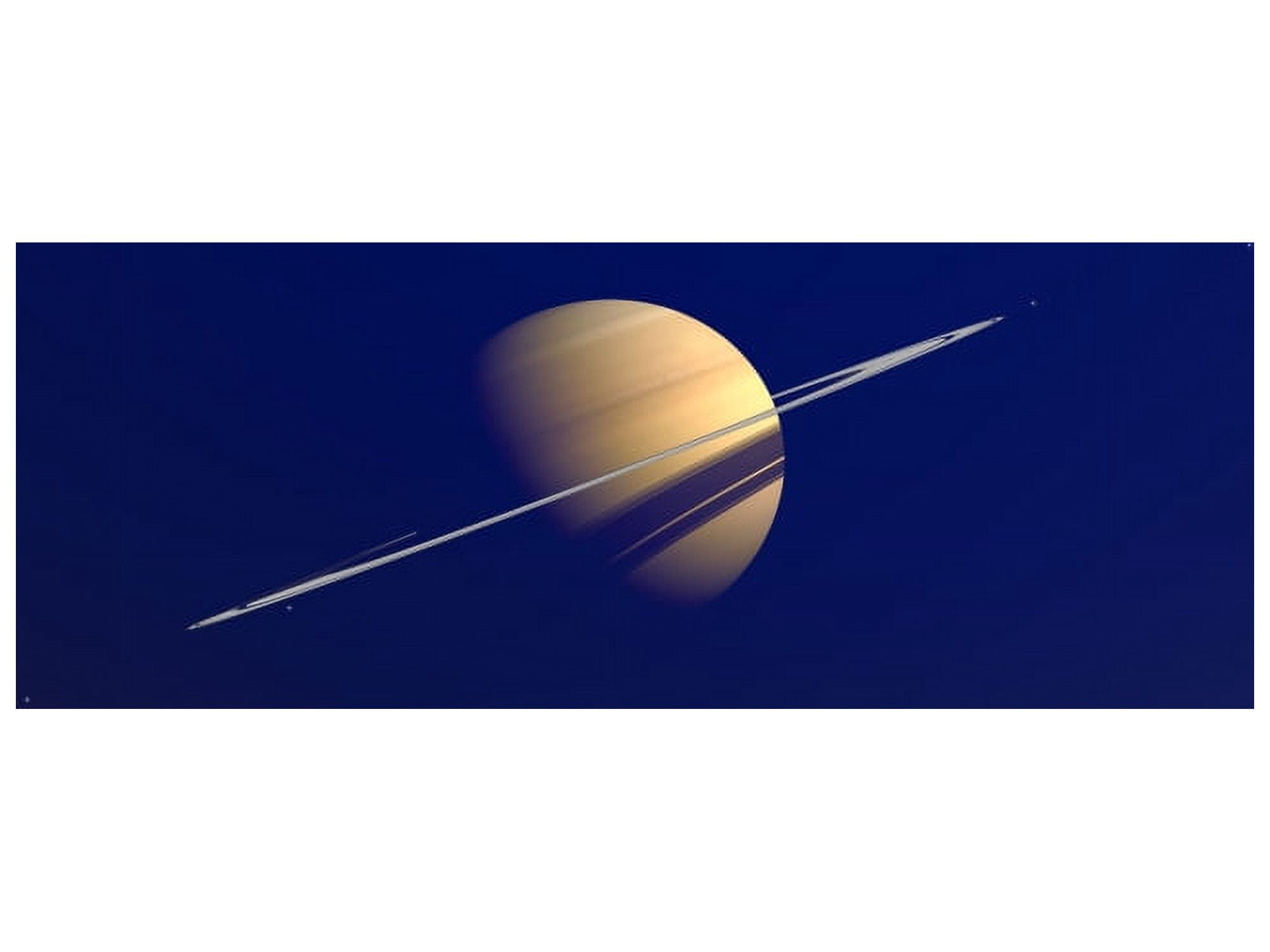 Artists concept of Saturn amongst the hydrocarbon haze of its moon Titan Canvas Art - Walter MyersStocktrek Images (33 x 25)