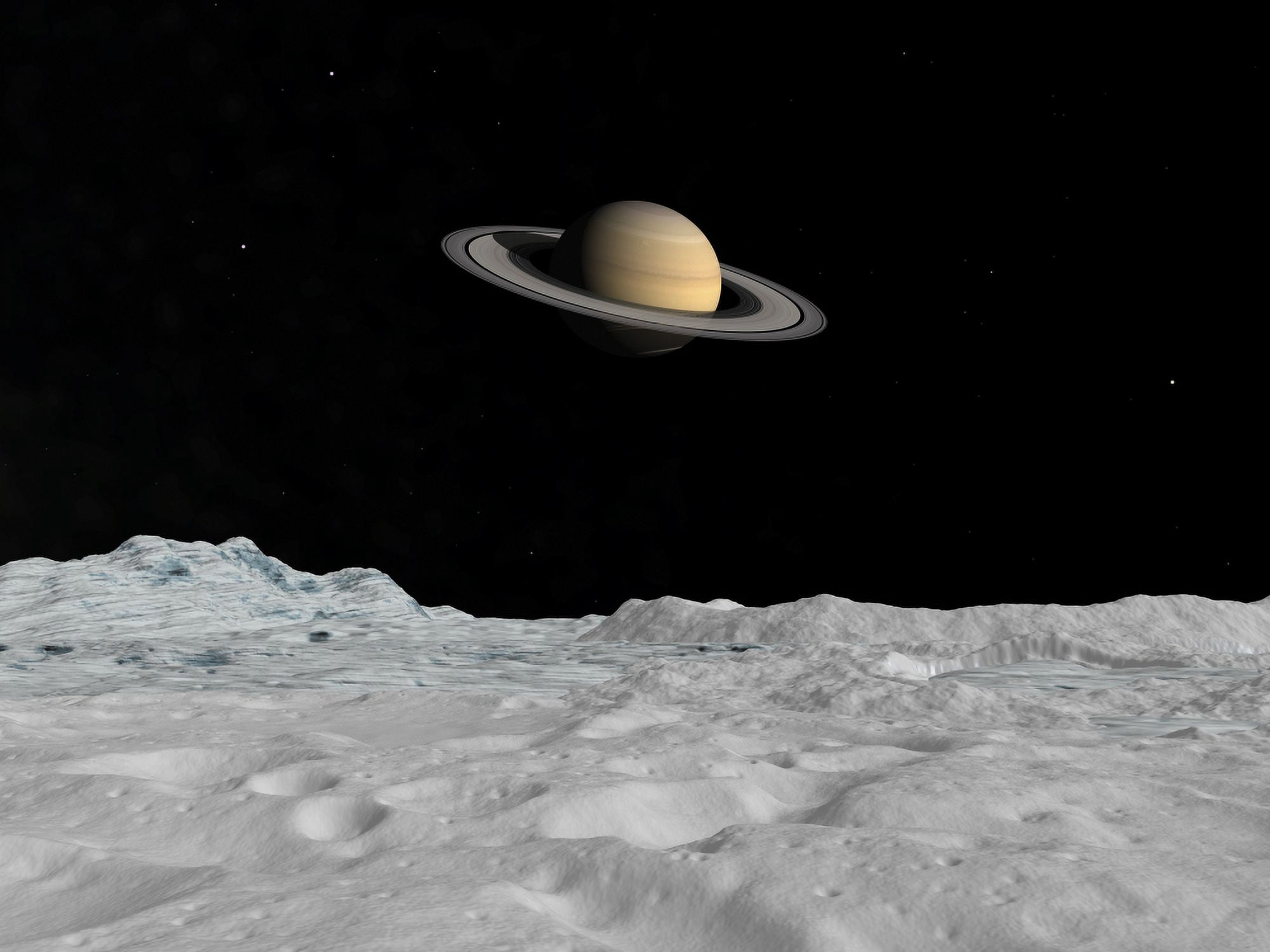 Artists concept of Saturn as seen from the surface of its moon Iapetus Canvas Art - Walter MyersStocktrek Images (17 x 13)