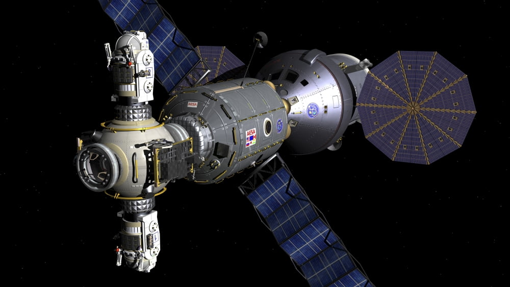 Artists concept of a Deep Space Vehicle with Extended Stay Module and Manned Maneuvering Vehicles Canvas Art - Walter MyersStocktrek Images (38 x 22)