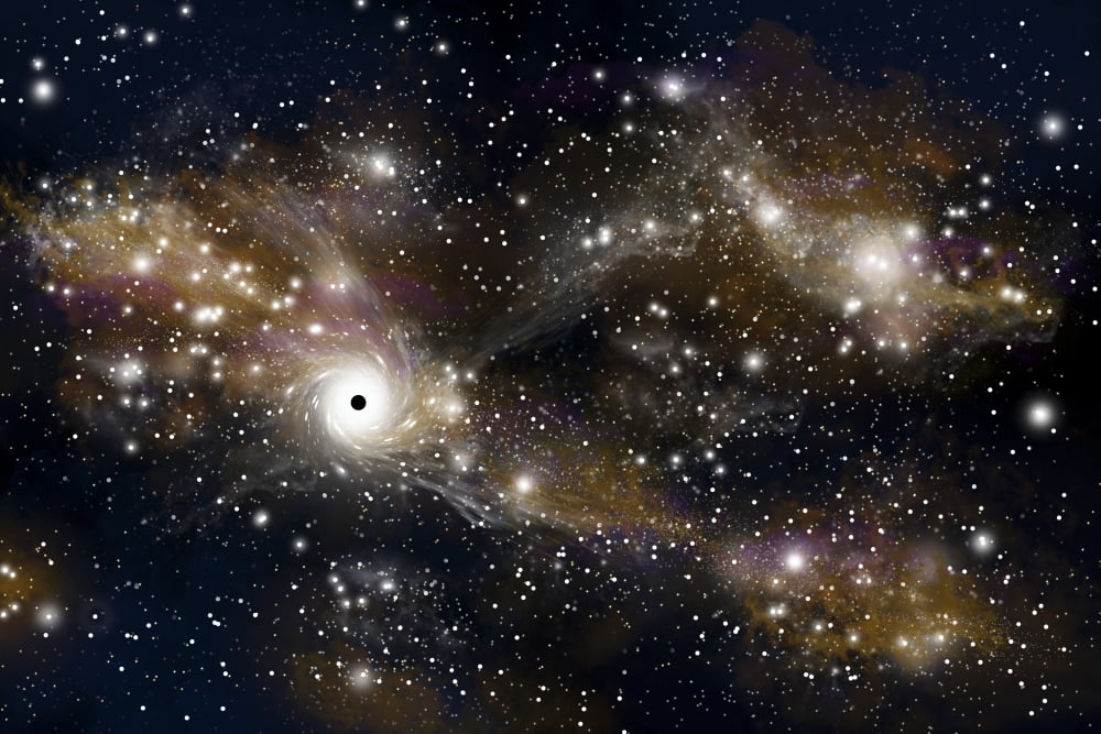 Artists concept of a black hole and its accretion disk in interstellar space Canvas Art - Marc WardStocktrek Images (35 x 24)