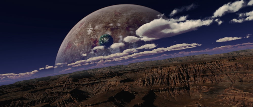 Artists concept of a canyon on an extraterrestrial world Canvas Art - Frieso HoevelkampStocktrek Images (43 x 18)