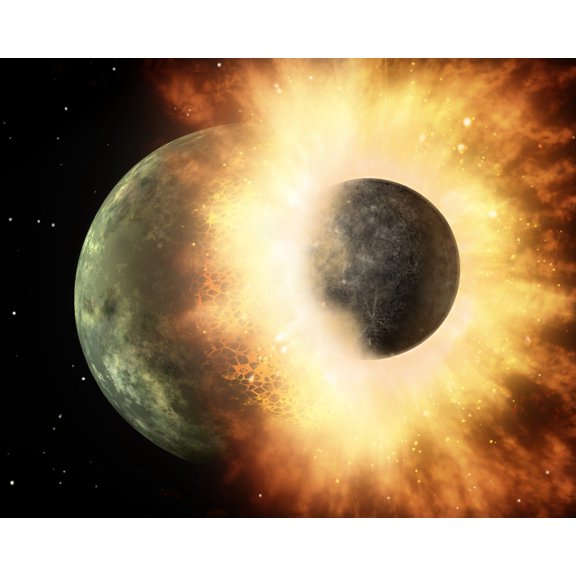 Artists concept of a celestial body colliding into a planet sized body Canvas Art - Stocktrek Images (32 x 26)