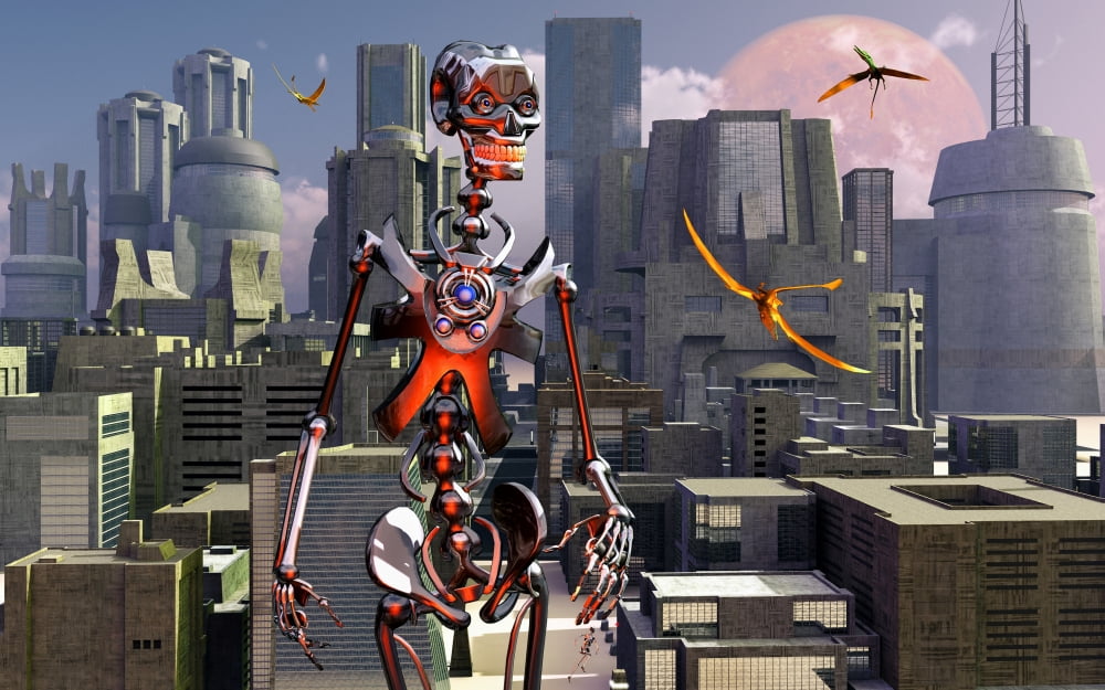 Artists concept of a city of the future where machines rule Canvas Art - Mark StevensonStocktrek Images (36 x 23)