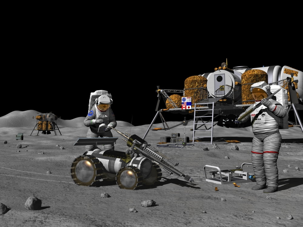 Artists concept of a future lunar exploration mission Canvas Art - Walter MyersStocktrek Images (17 x 13)