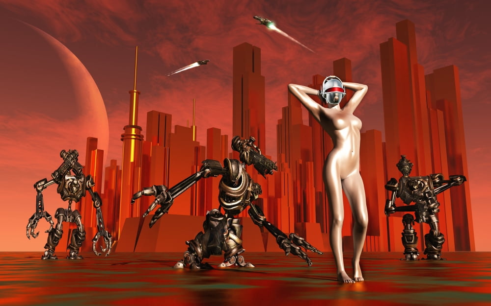 Artists concept of a hot pinup pleasure droid of the future Canvas Art - Mark StevensonStocktrek Images (18 x 12)
