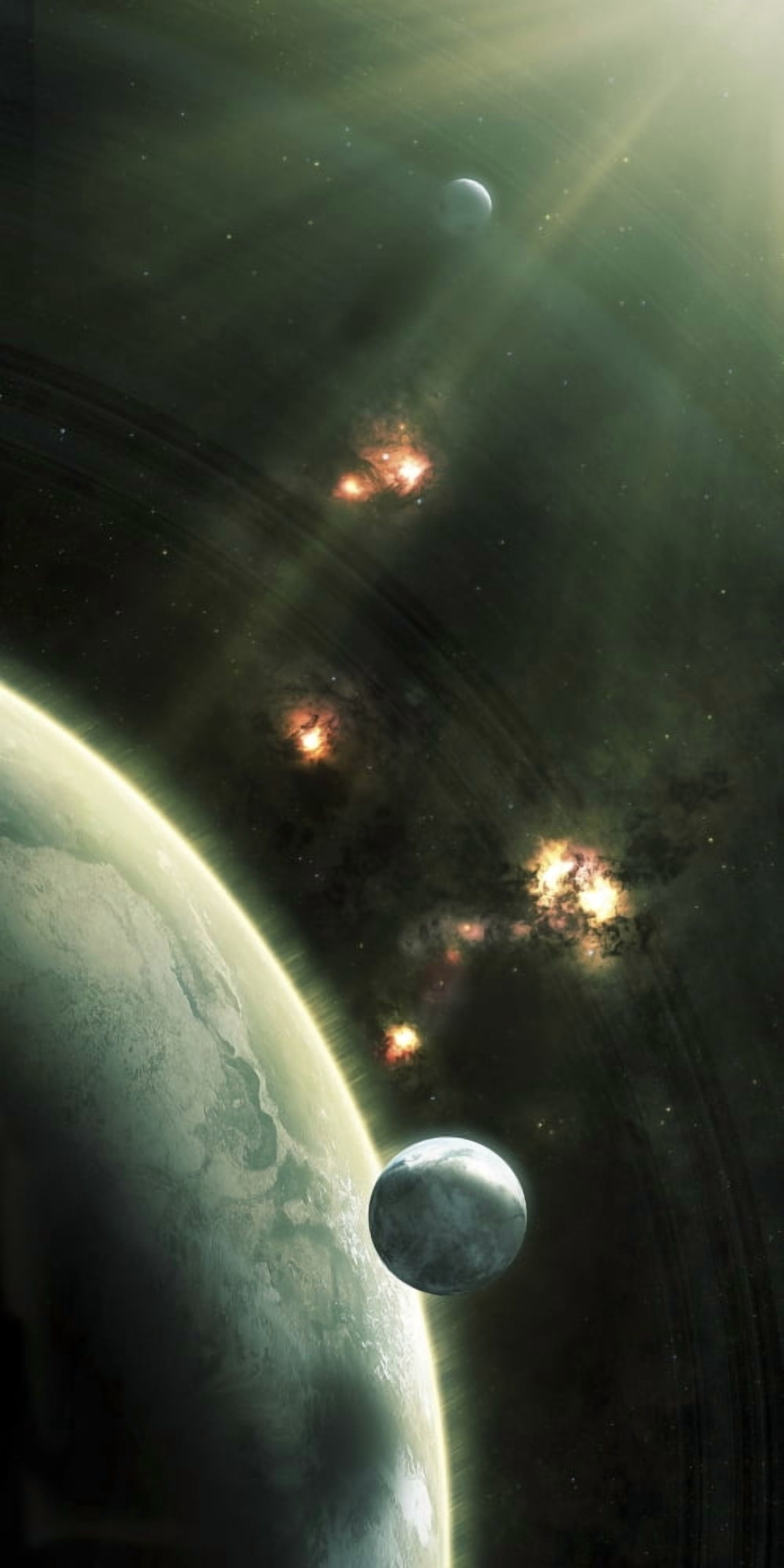 Artists concept of a large barren world and its companion moon Canvas Art - Kevin LafinStocktrek Images (20 x 40)