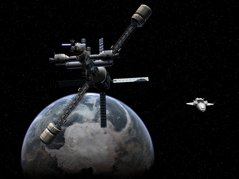Artists concept of a lunar cycler approaching Earth Canvas Art - Walter MyersStocktrek Images (17 x 13)