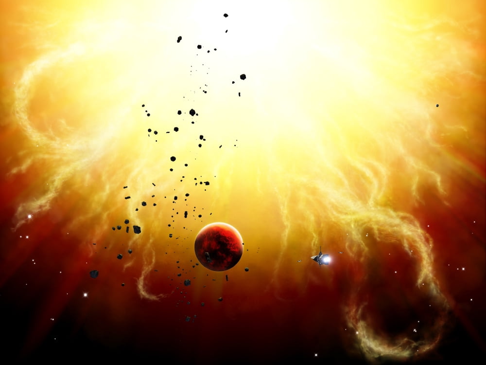 Artists concept of a manned expedition to the inner planets of a raging star Canvas Art - Brian ChristensenStocktrek Images (17 x 13)