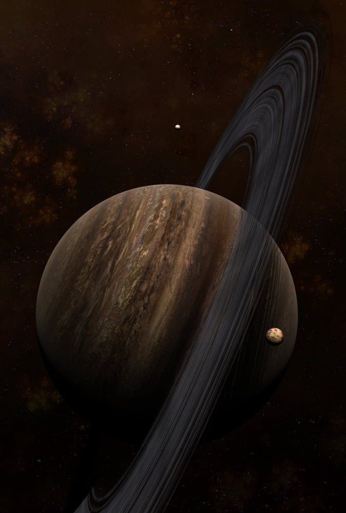 Artists concept of a ringed gas giant and its moons Canvas Art - Frieso HoevelkampStocktrek Images (23 x 34)