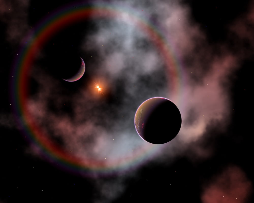 Artists concept of a rose nebula home to relatively new and young star systems Canvas Art - Mark StevensonStocktrek Images (32 x 26)