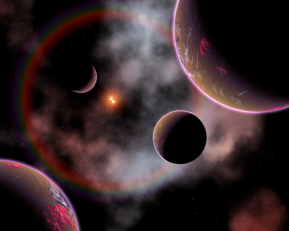 Artists concept of a rose nebula home to relatively new and young star systems Canvas Art - Mark StevensonStocktrek Images (32 x 26)