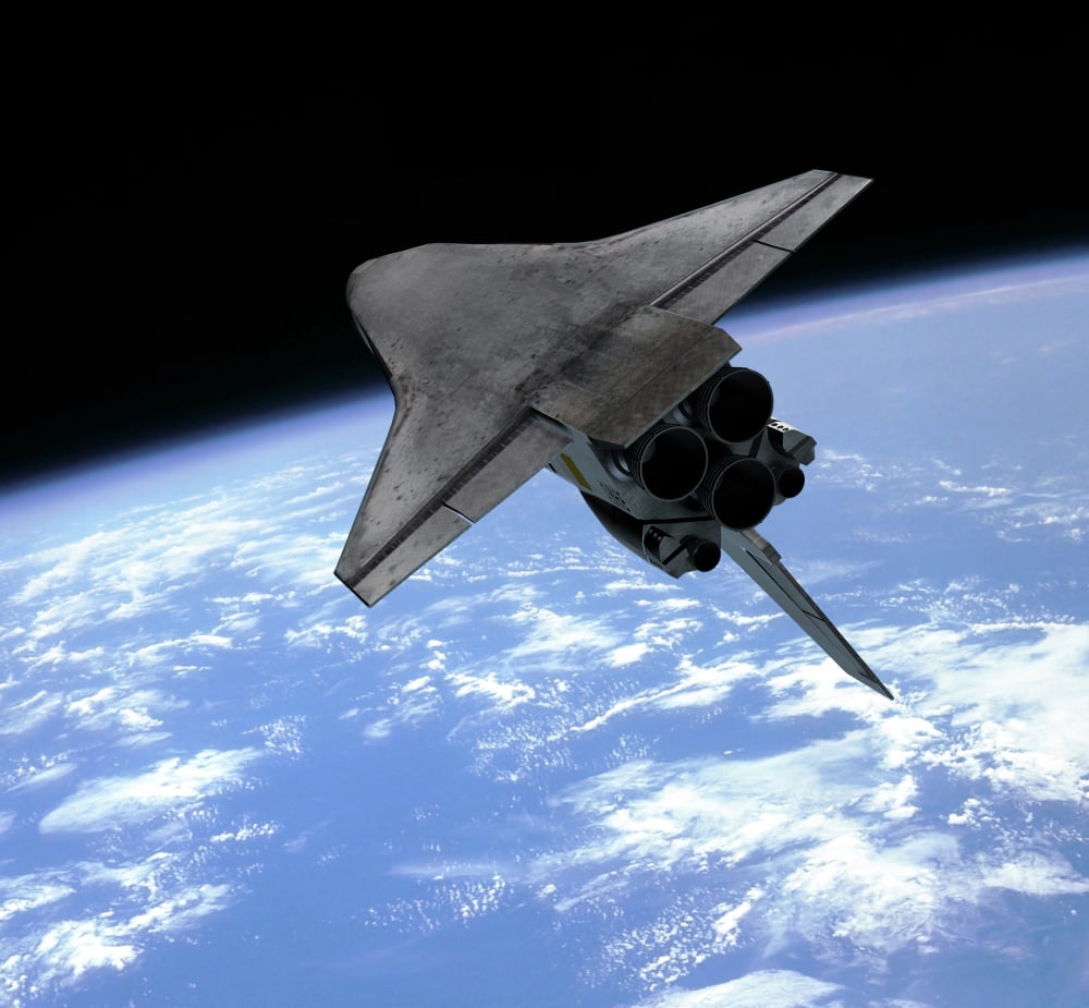Artists concept of a space shuttle entering Earth orbit Canvas Art - Walter MyersStocktrek Images (30 x 27)