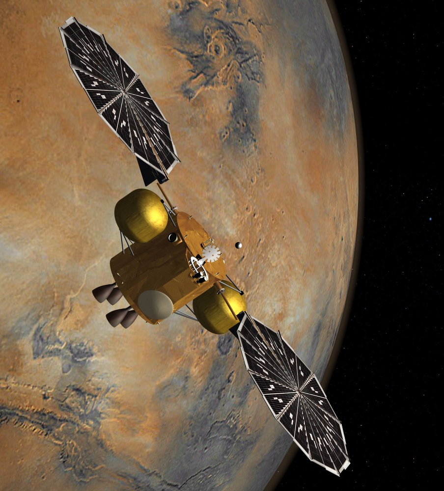 Artists concept of a spacecraft orbiting Mars Canvas Art - Stocktrek Images (27 x 30)