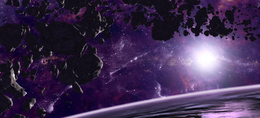Artists concept of an asteroid field against a celestial background Canvas Art - Frieso HoevelkampStocktrek Images (21 x 10)