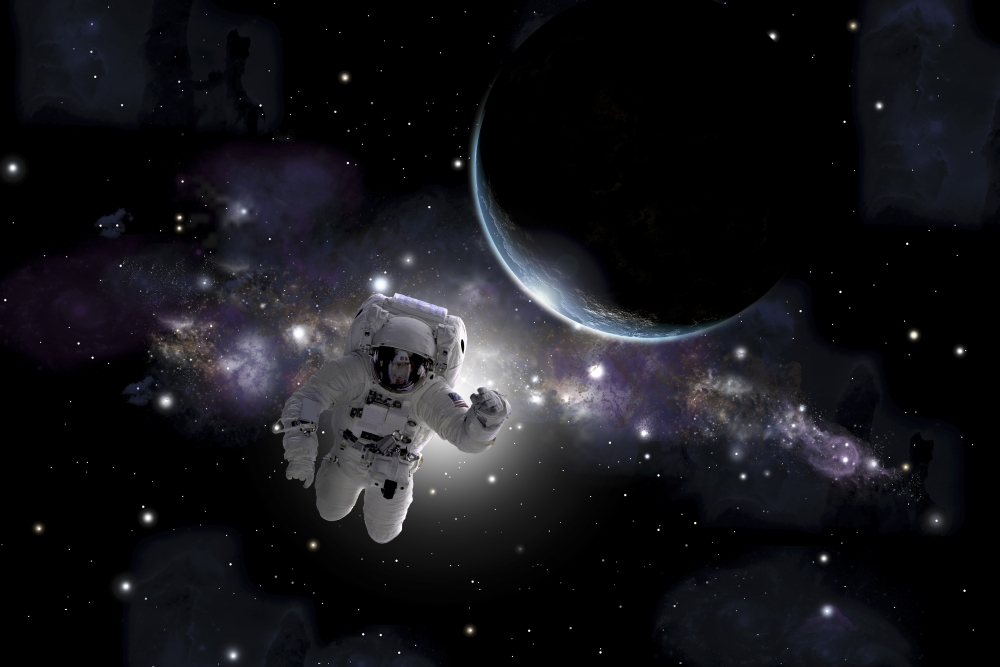 Artists concept of an astronaut floating in outer space Canvas Art - Marc WardStocktrek Images (17 x 12)