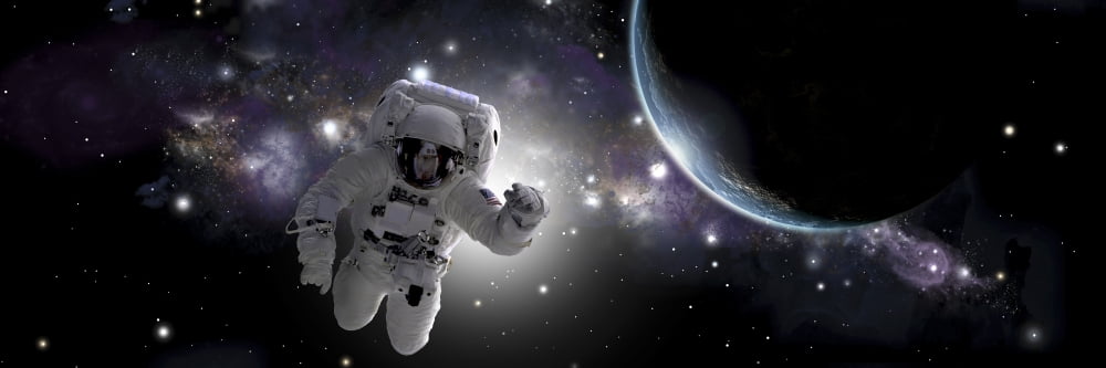 Artists concept of an astronaut floating in outer space Canvas Art - Marc WardStocktrek Images (24 x 8)