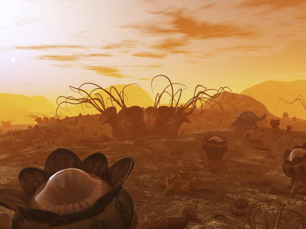 Artists concept of animal and plant life on an alien planet Canvas Art - Walter MyersStocktrek Images (33 x 25)