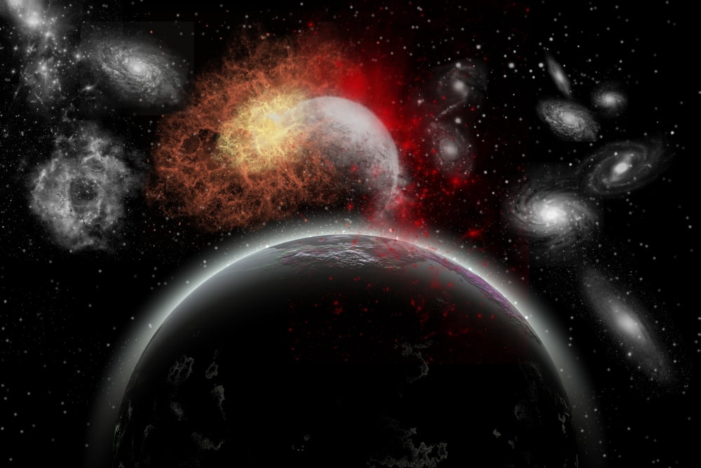 Artists concept of cosmic contrast in the night sky Canvas Art - Mark StevensonStocktrek Images (35 x 24)