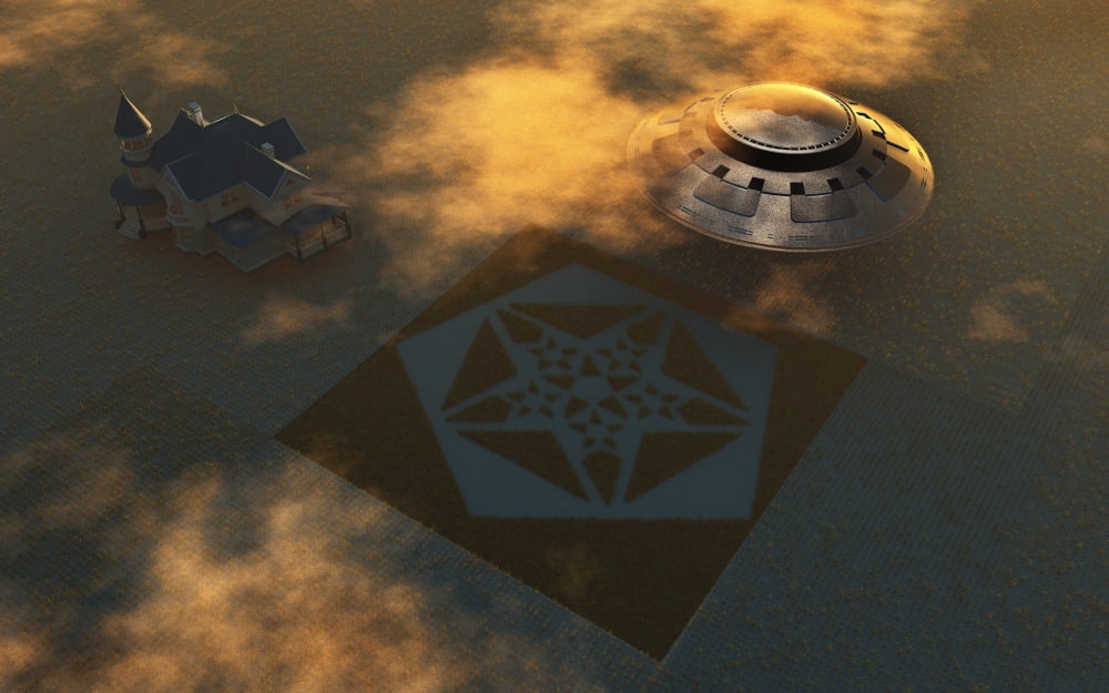 Artists concept of crop circles made by extraterrestrials Canvas Art - Mark StevensonStocktrek Images (36 x 23)