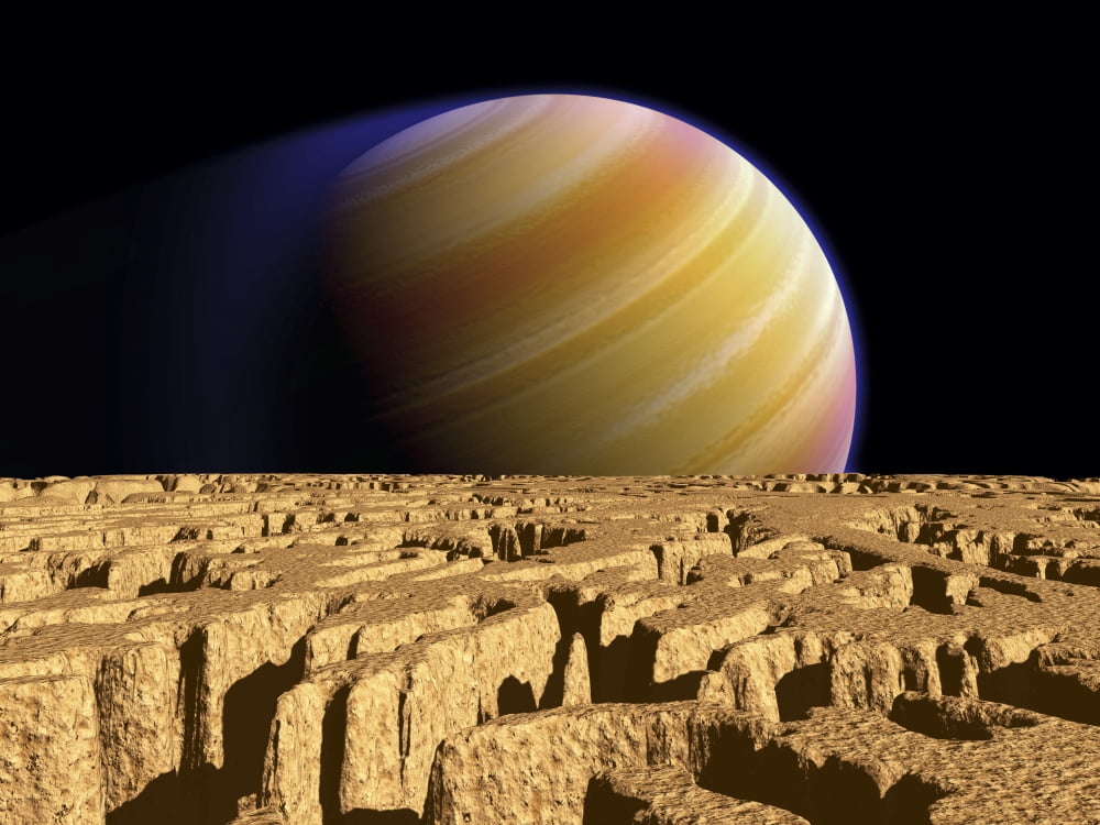 Artists concept of extrasolar planet Tau Bootis b over a hypothetical moon Canvas Art - Walter MyersStocktrek Images (17 x 13)