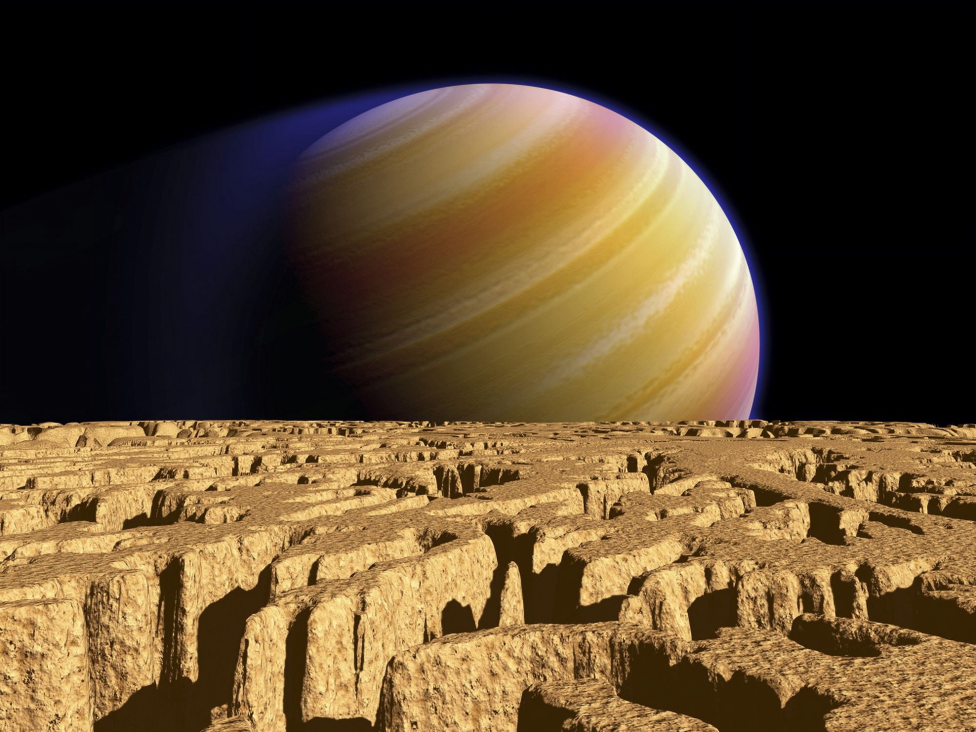 Artists concept of extrasolar planet Tau Bootis b over a hypothetical moon Canvas Art - Walter MyersStocktrek Images (33 x 25)