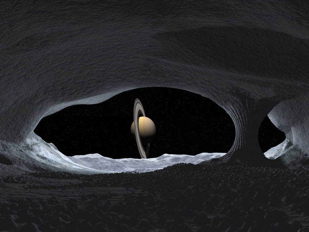 Artists concept of how Saturn might appear from within a hypothetical ice cave on Iapetus Canvas Art - Walter MyersStocktrek Images (17 x 13)