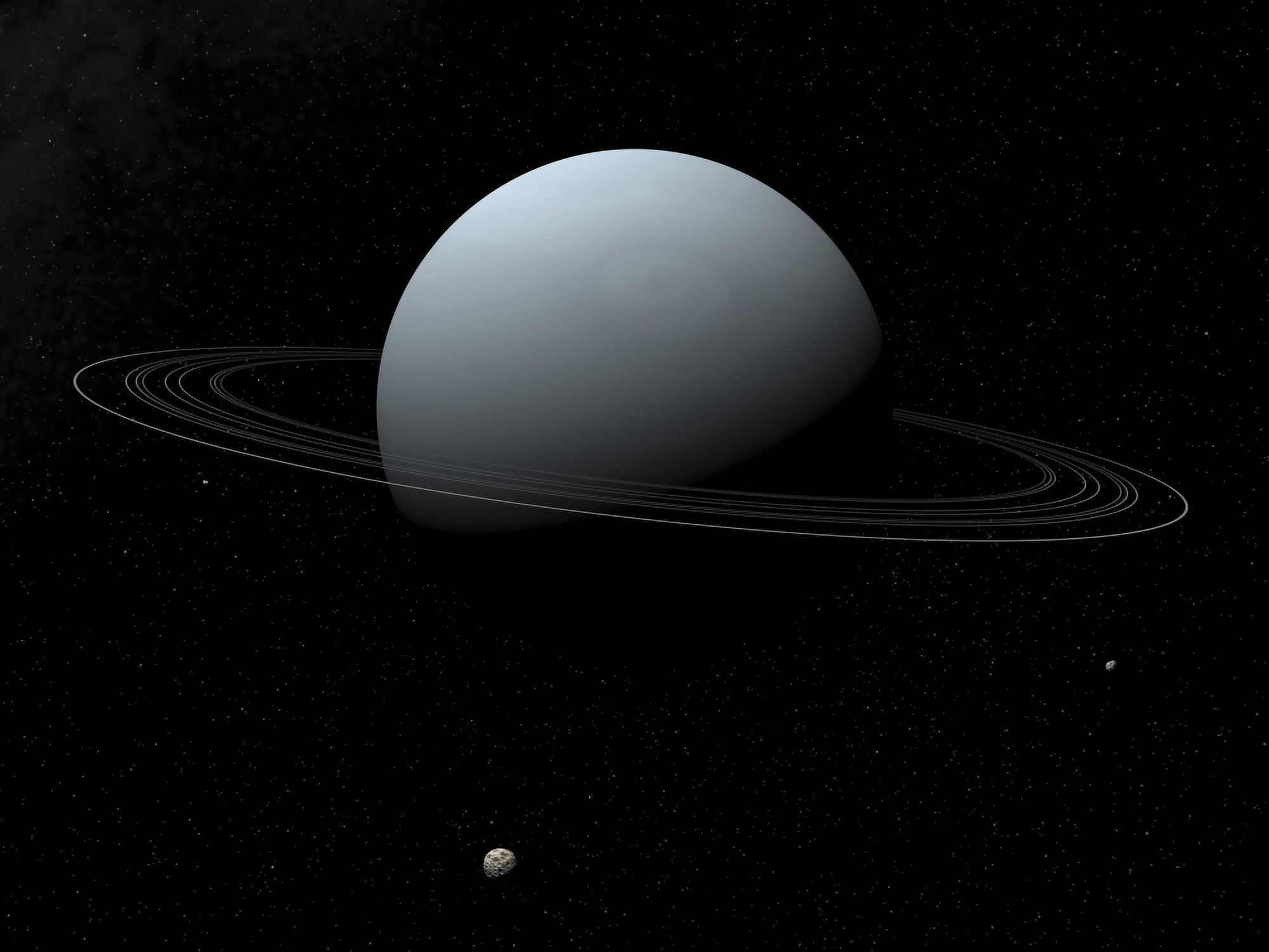 Artists concept of how Uranus and its tiny moon Puck Canvas Art - Walter MyersStocktrek Images (17 x 13)