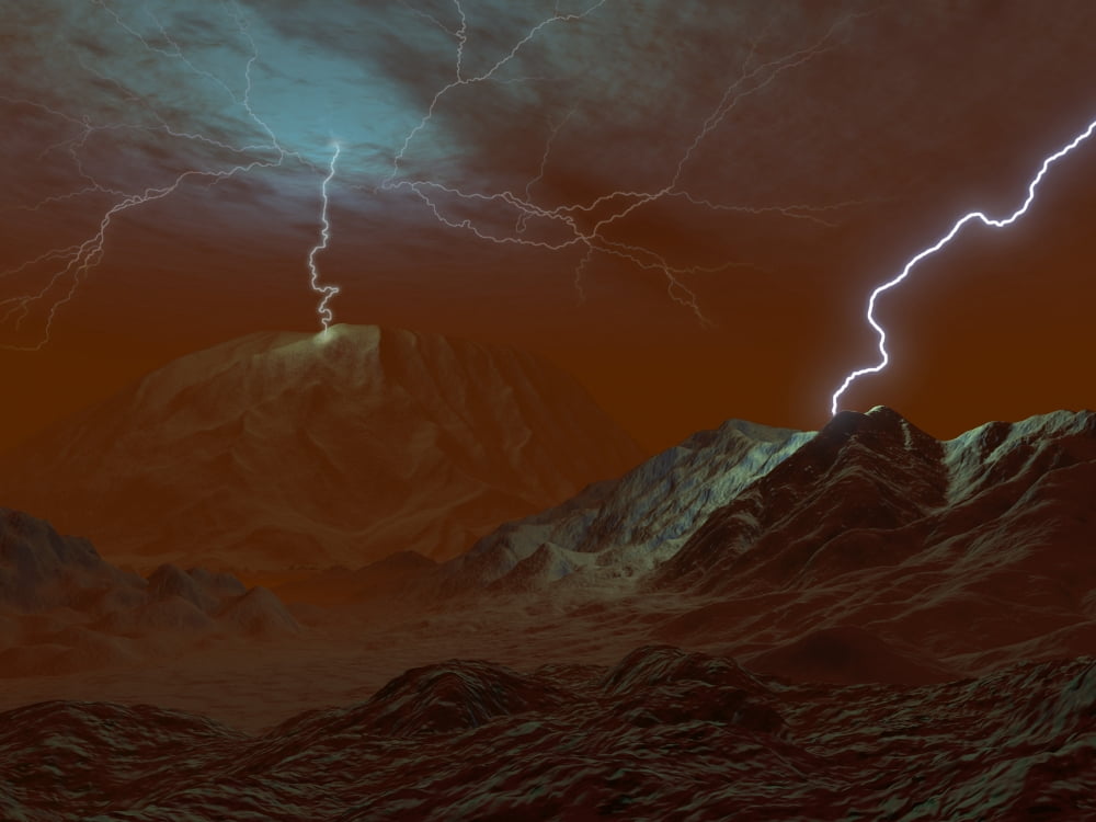 Artists concept of lightning in Venus clouds Canvas Art - Walter MyersStocktrek Images (33 x 25)