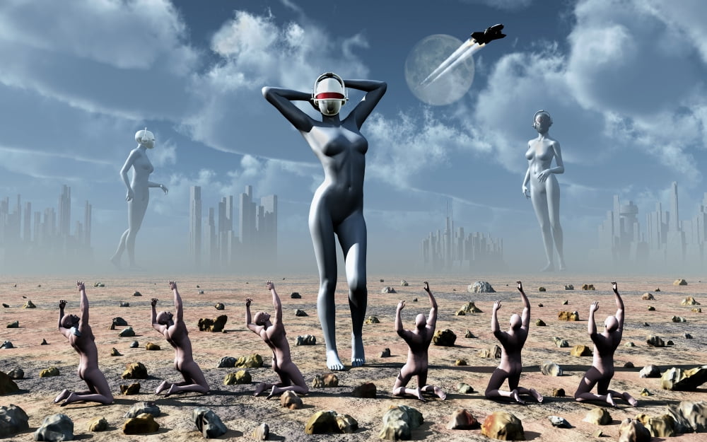 Artists concept of mankinds reliance on science and technology as a religious status Canvas Art - Mark StevensonStocktrek Images (36 x 23)