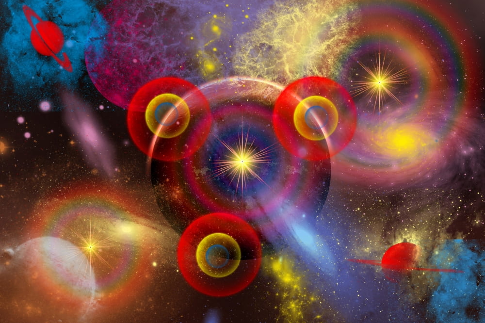 Artists concept of planets and stars mixed together in an ever-changing nebula Canvas Art - Mark StevensonStocktrek Images (18 x 12)
