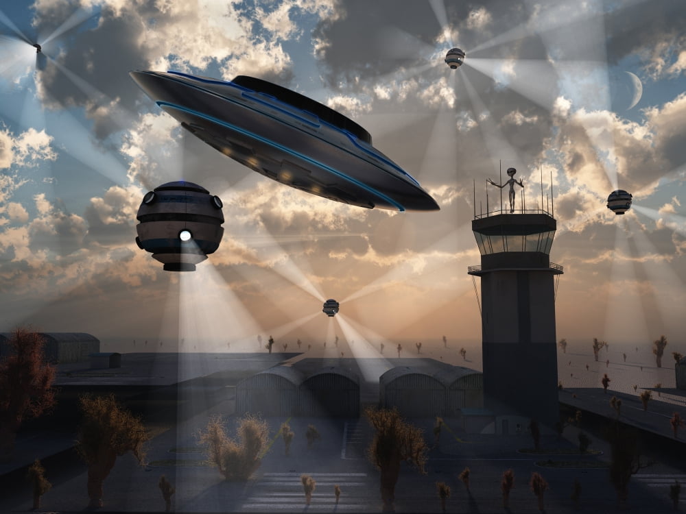 Artists concept of stealth technology being developed on Area 51 Canvas Art - Mark StevensonStocktrek Images (17 x 13)