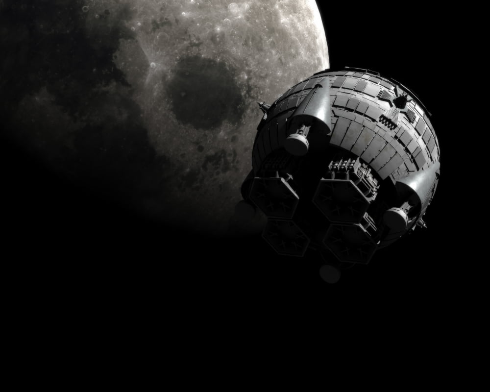 Artists concept of the Aries 1B spacecraft approaching the Moon Canvas Art - Rhys TaylorStocktrek Images (32 x 26)