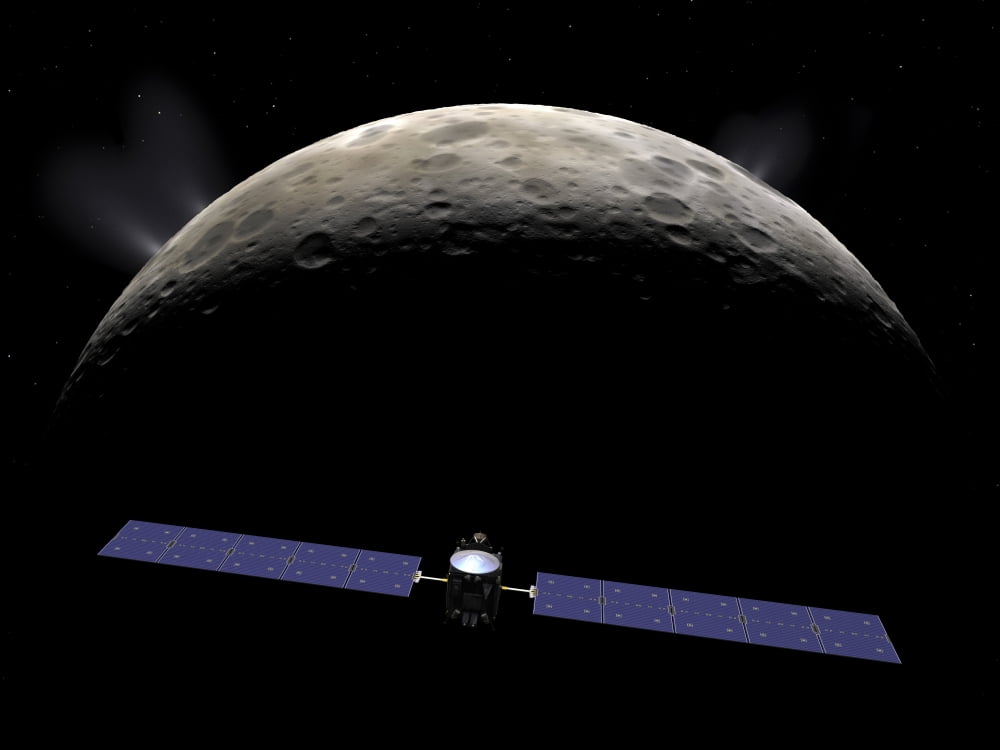 Artists concept of the Dawn spacecraft entering orbit around Ceres Canvas Art - Walter MyersStocktrek Images (17 x 13)