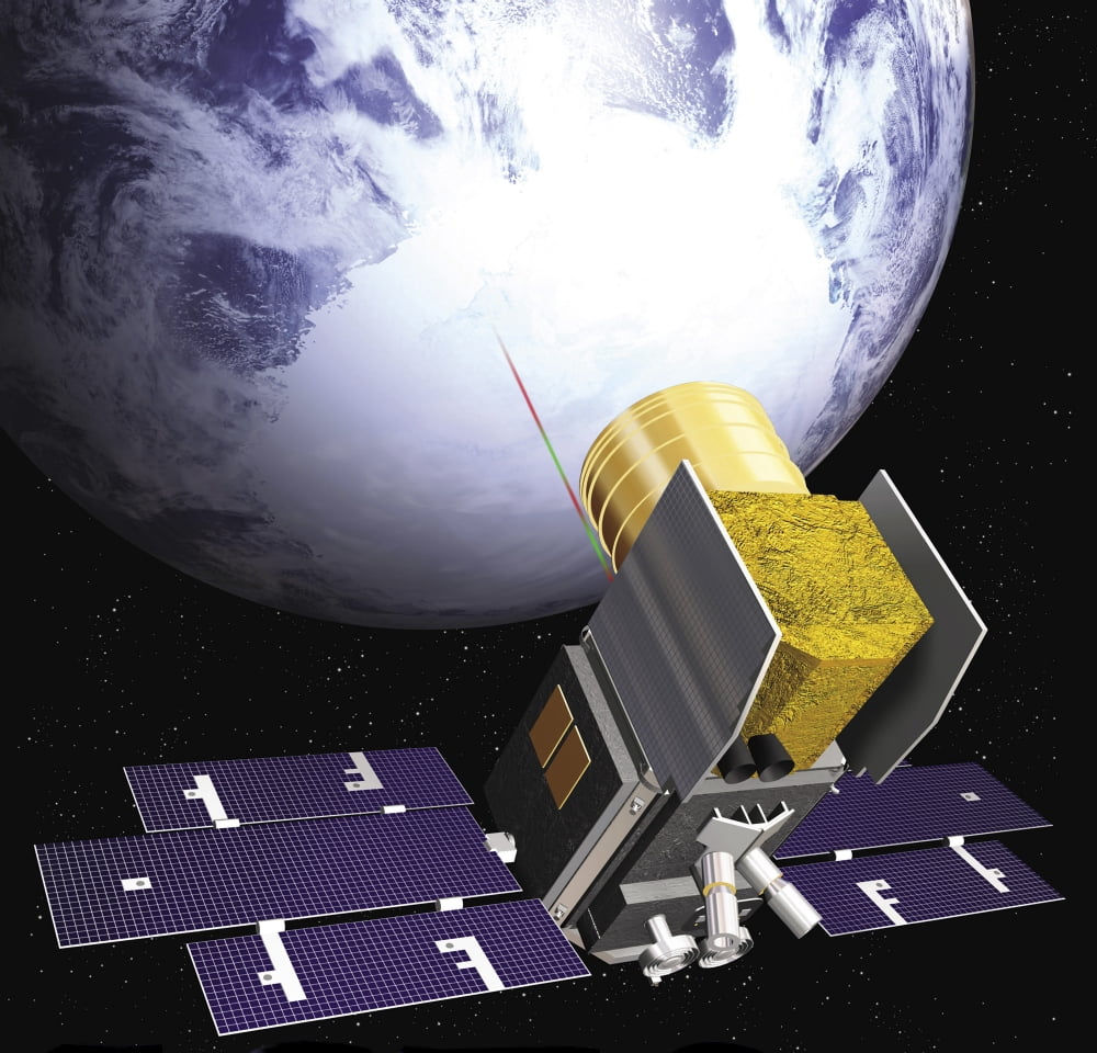 Artists concept of the Ice Cloud and Land Elevation Satellite also referred to as ICEsat Canvas Art - Stocktrek Images (28 x 27)