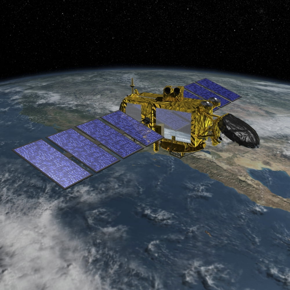 Artists concept of the USEuropean Jason-3 spacecraft over the California coast Canvas Art - Stocktrek Images (28 x 28)