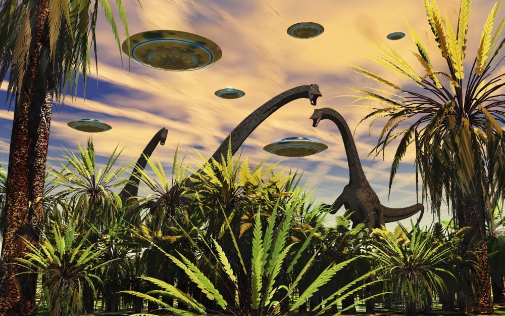 Artists concept of the appearance then disappearance of the dinosaurs Canvas Art - Mark StevensonStocktrek Images (36 x 22)