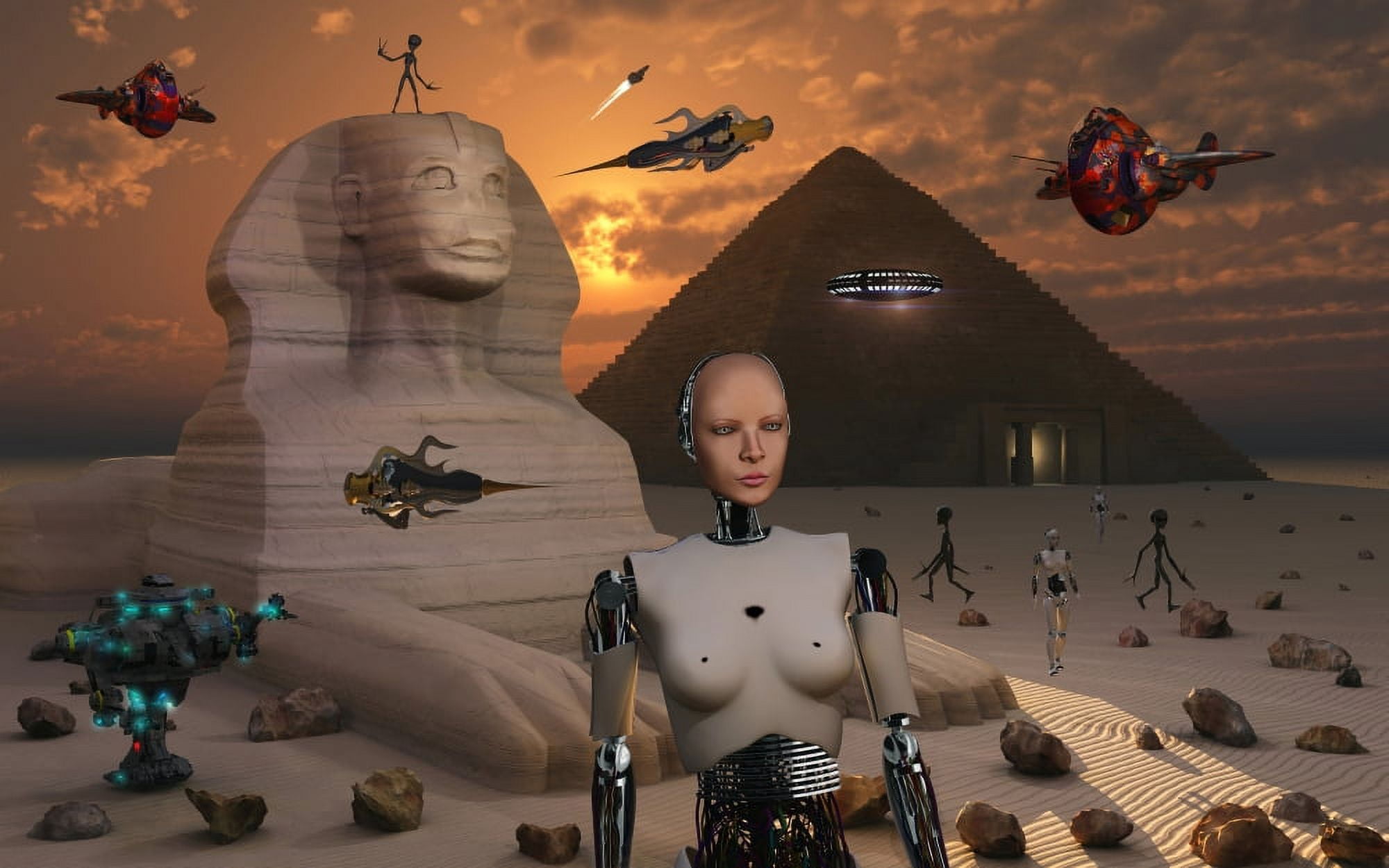 Artists concept of the pyramids and sphinx being built by an advanced alien race Canvas Art - Mark StevensonStocktrek Images (36 x 23)